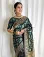 Vestigial Dark Green Soft Banarasi Silk Saree With Felicitous Blouse Piece