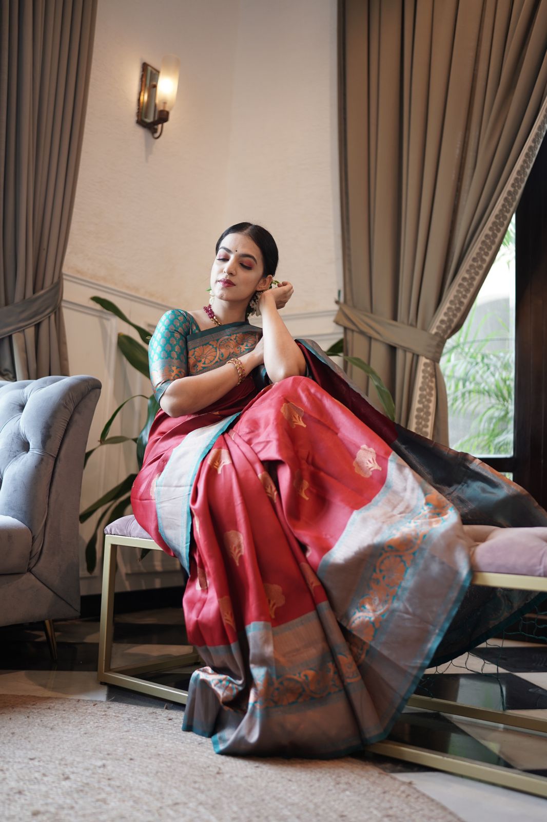 Dalliance Maroon Soft Banarasi Silk Saree With Moiety Blouse Piece