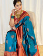 Artistic Rama Soft Banarasi Silk Saree With Moiety Blouse Piece