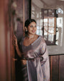Desirable Grey Soft Silk Saree With Panoply Blouse Piece