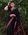Proficient Black Soft Banarasi Silk Saree With Tremendous louse Piece