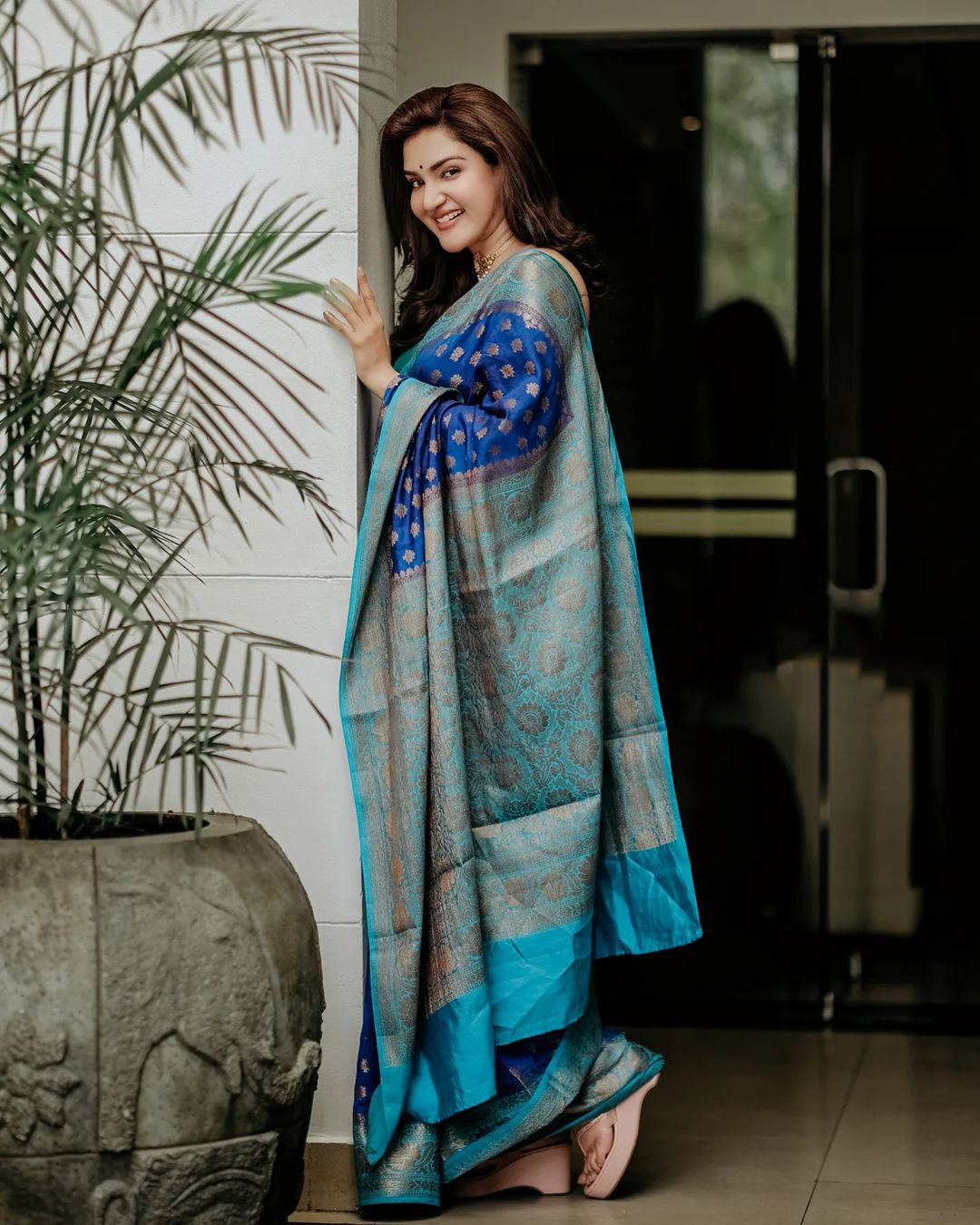 Delightful Blue Soft Banarasi Silk Saree With Prettiest Blouse Piece