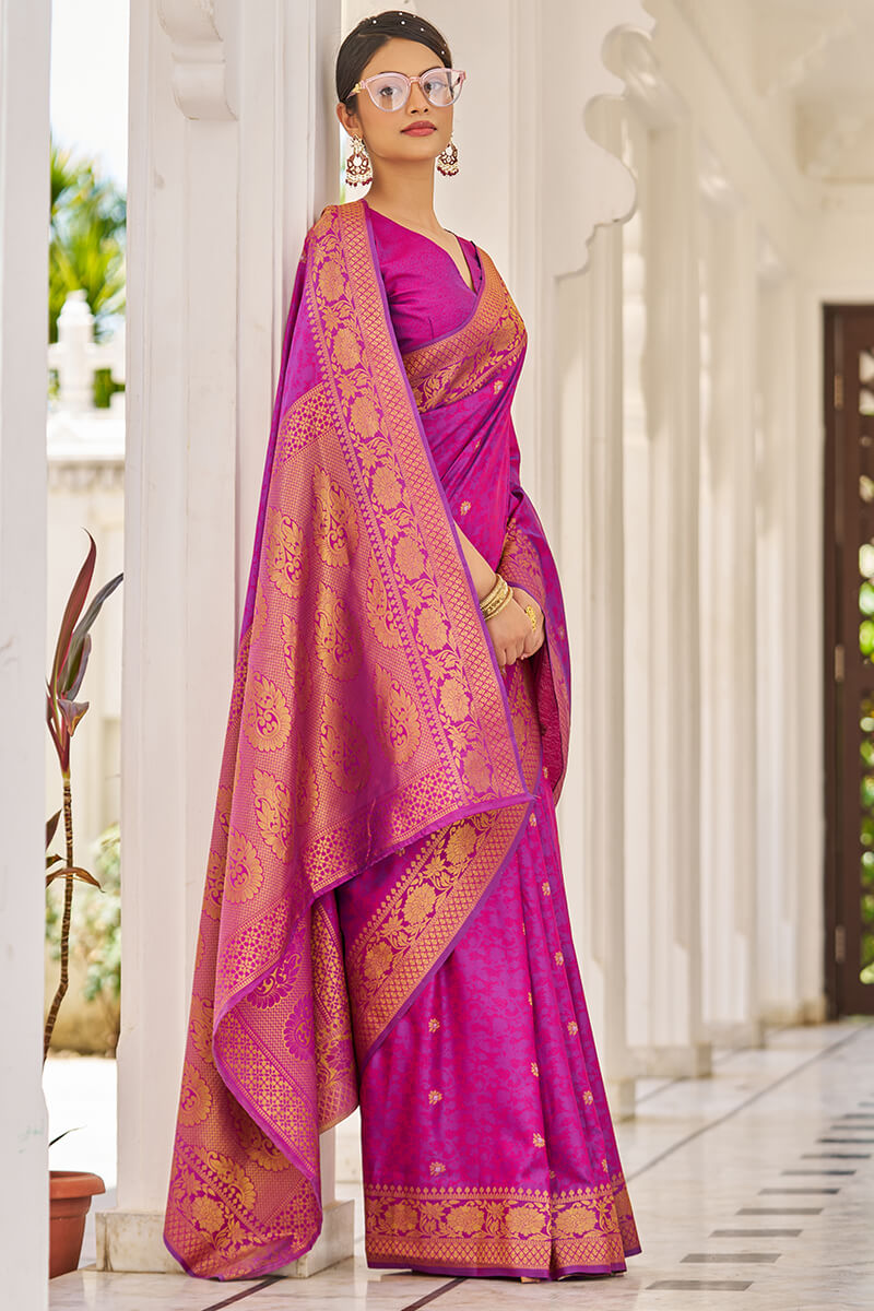 Cynosure Purple Kanjivaram Silk Saree With Inspiring Blouse Piece