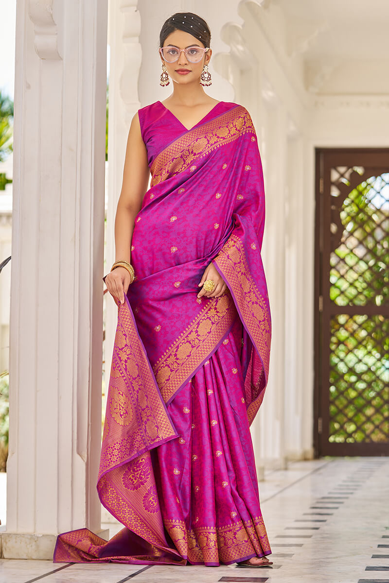 Cynosure Purple Kanjivaram Silk Saree With Inspiring Blouse Piece