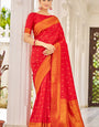 Trendy Red Kanjivaram Silk Saree With Demanding Blouse Piece