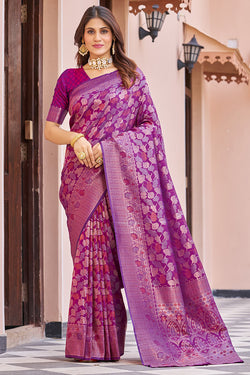 Flattering Purple Kanjivaram Silk Saree With Desuetude Blouse Piece