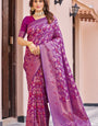 Flattering Purple Kanjivaram Silk Saree With Desuetude Blouse Piece