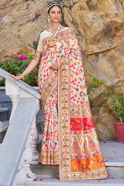 Mesmerising Beige Pashmina saree With Pleasurable Blouse Piece