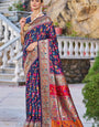 Outstanding Navy Blue Pashmina saree With Snazzy Blouse Piece