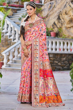 Invaluable Pink Pashmina saree With Palimpsest Blouse Piece