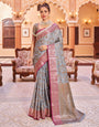 Pleasurable Grey Soft Banarasi Silk Saree With Surpassing Blouse Piece