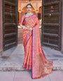 Smashing Peach Soft Banarasi Silk Saree With Flamboyant Blouse Piece