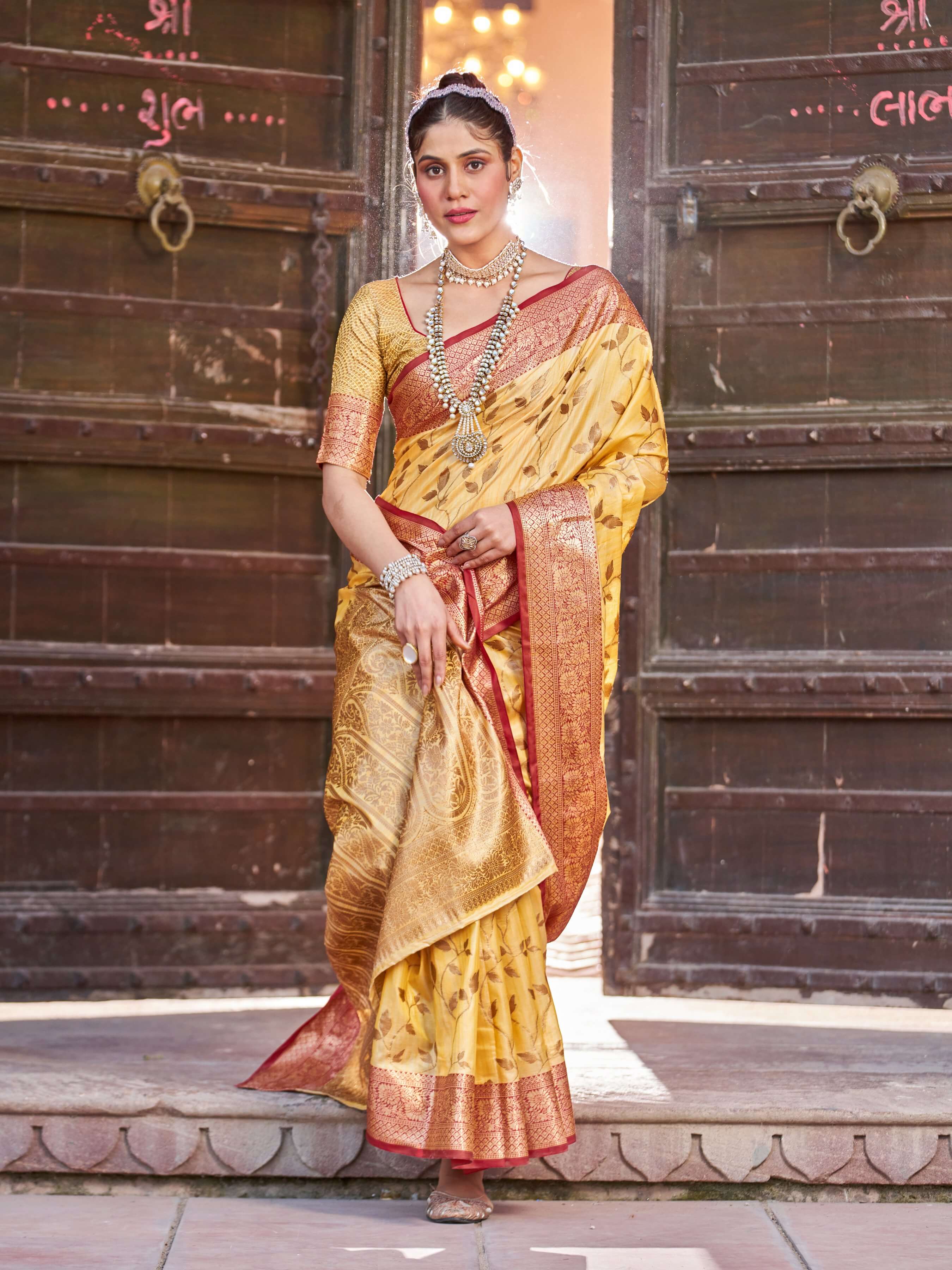 Imaginative Yellow Soft Banarasi Silk Saree With Preferable Blouse Piece