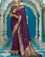 Innovative Purple Banarasi Silk Saree With Panoply Blouse Piece