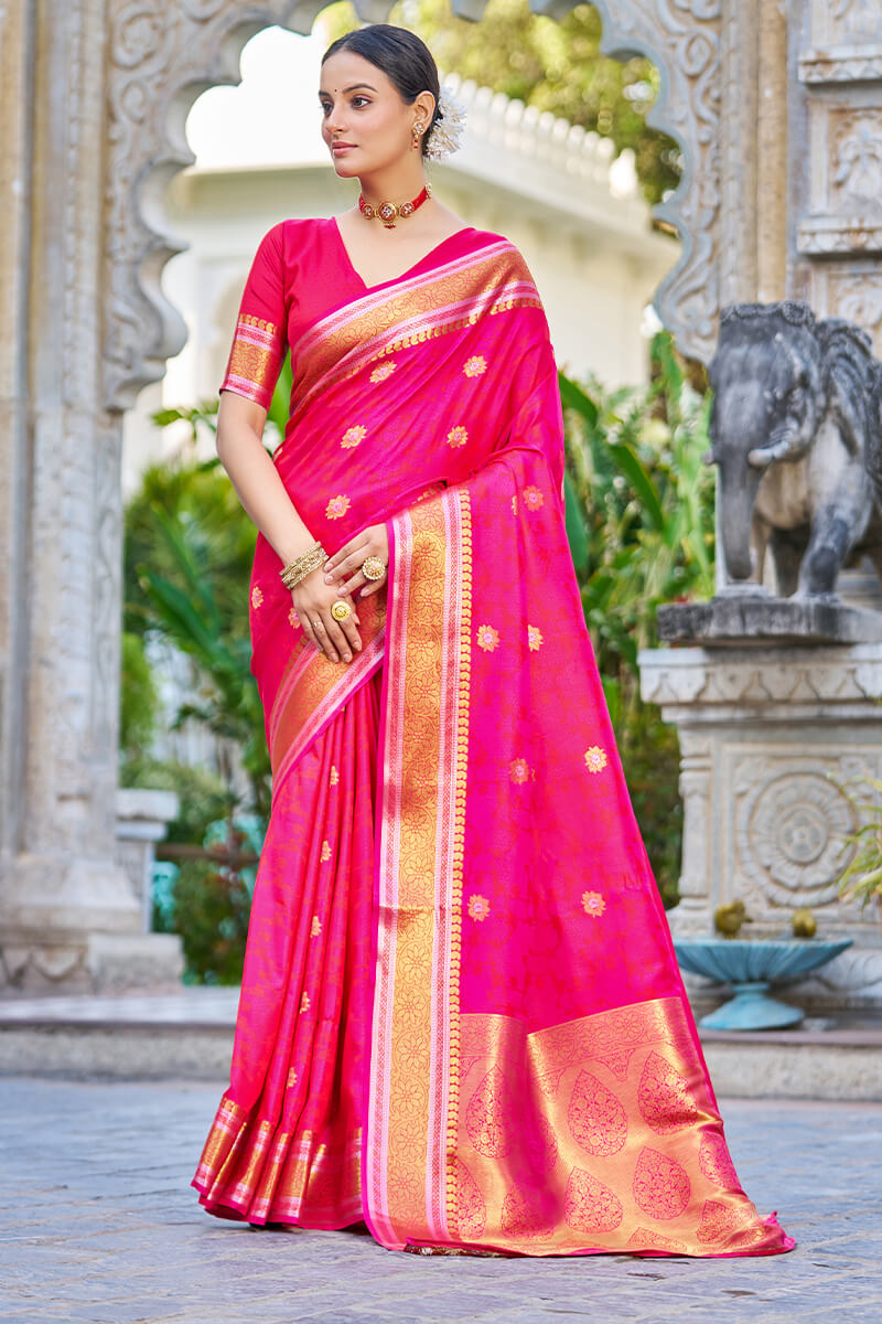 Appealing Dark Pink Kanjivaram Silk Saree With Ideal Blouse Piece