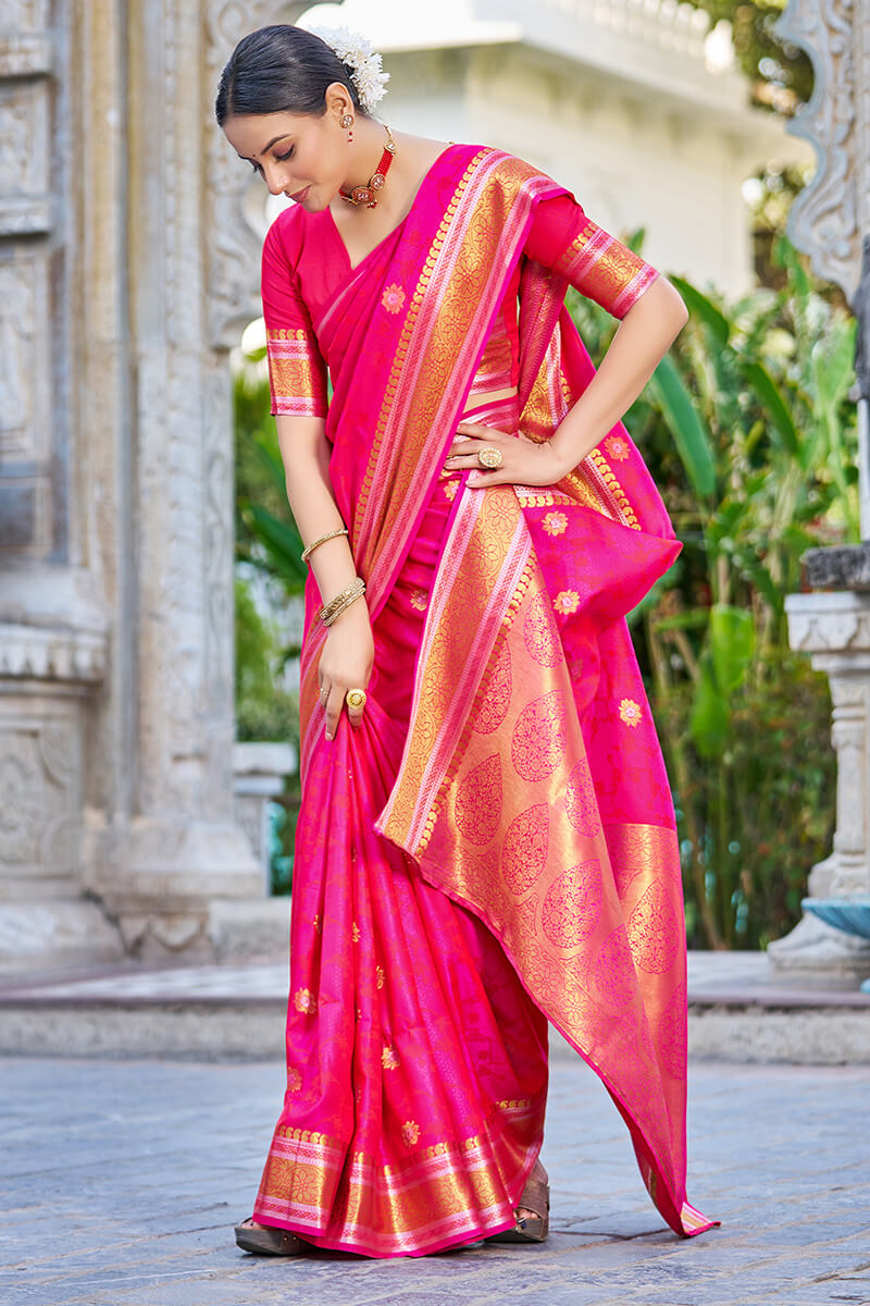 Appealing Dark Pink Kanjivaram Silk Saree With Ideal Blouse Piece