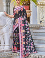 Breathtaking Black Pashmina saree With Precious Blouse Piece