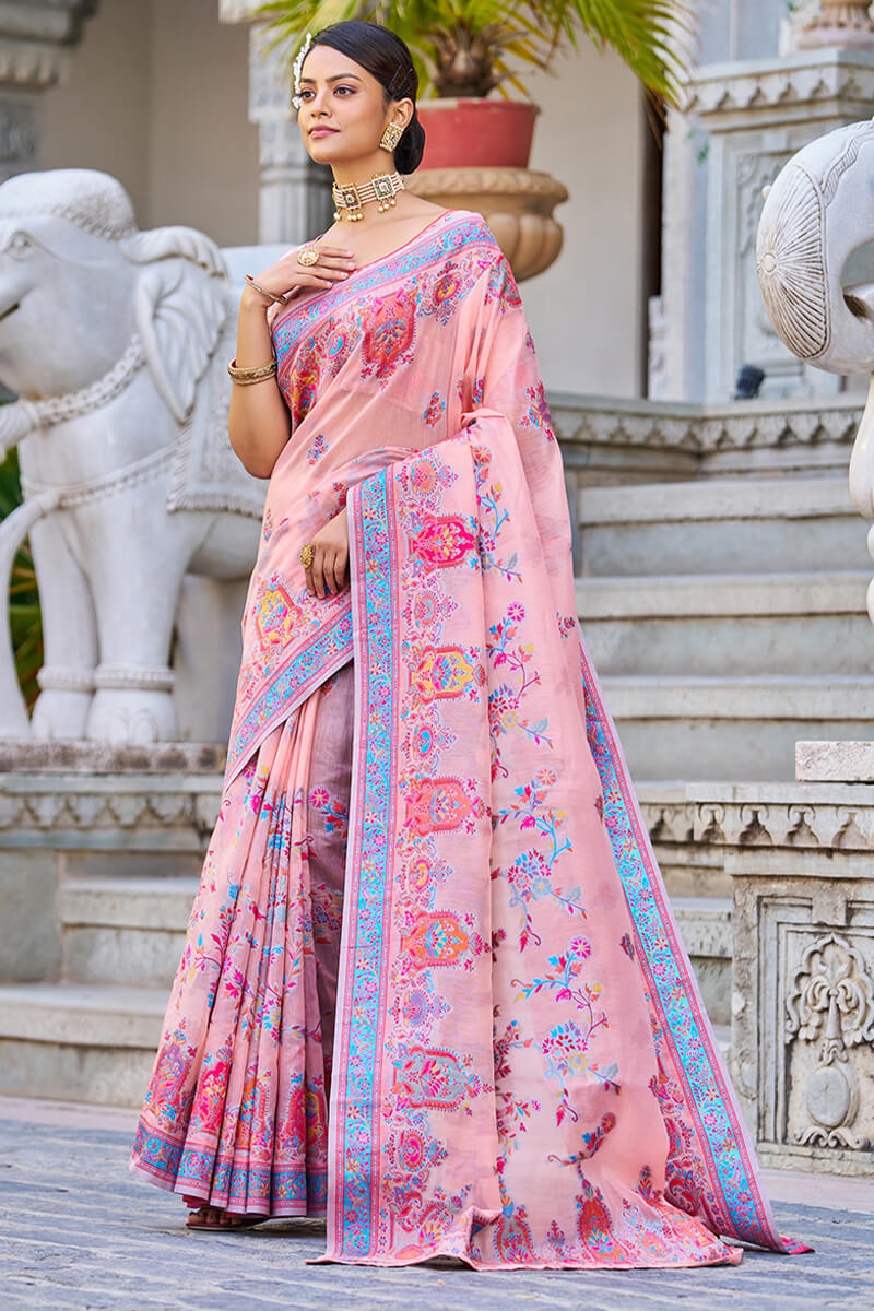 Innovative Pink Pashmina saree With Sophisticated Blouse Piece