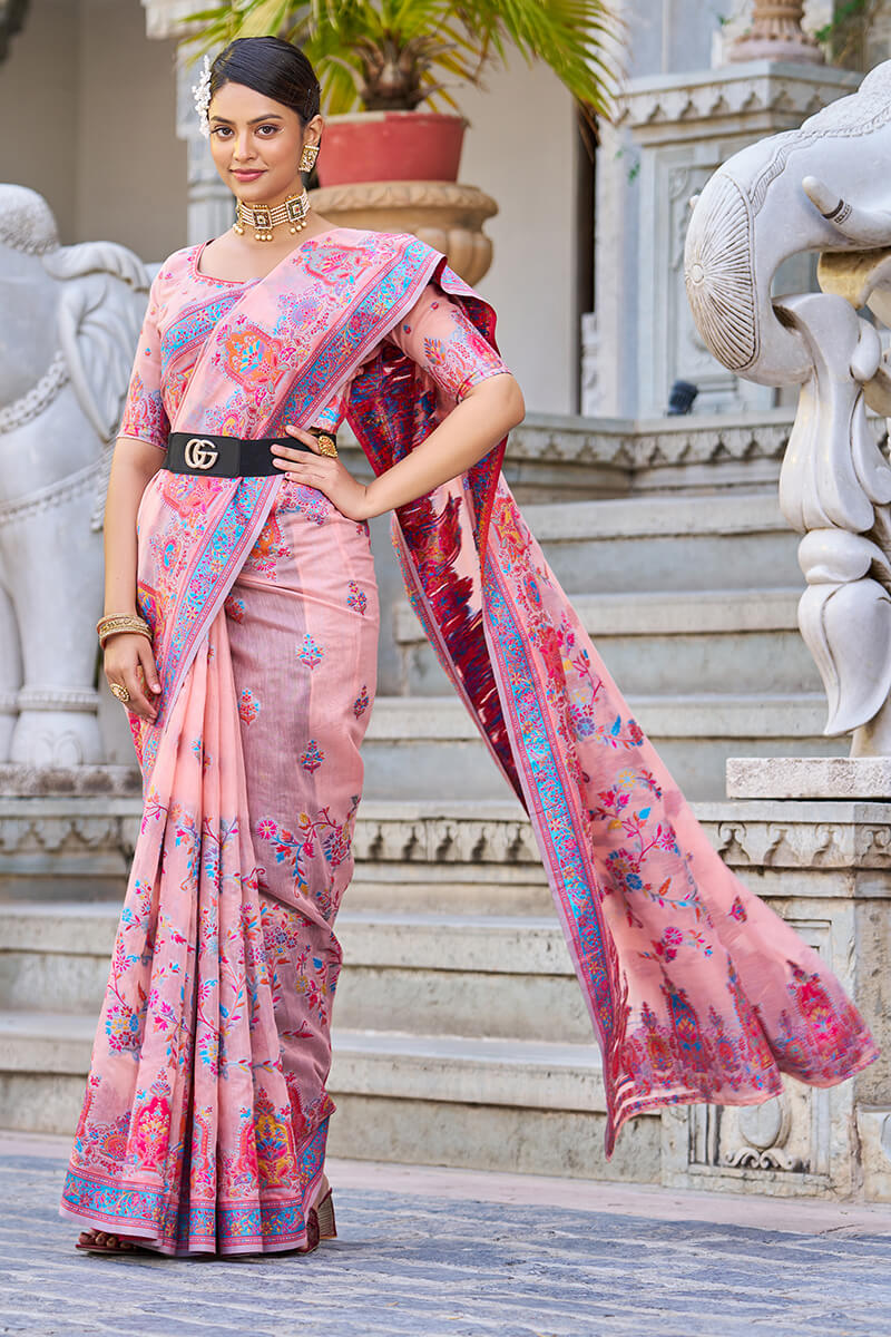 Innovative Pink Pashmina saree With Sophisticated Blouse Piece