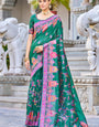 Captivating Rama Pashmina saree With Mesmerising Blouse Piece