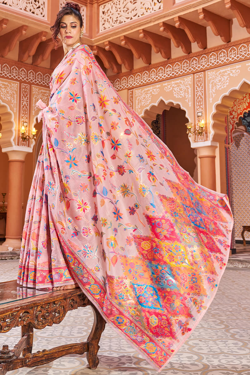 Jazzy Baby Pink Linen Silk Saree With Prettiest Blouse Piece