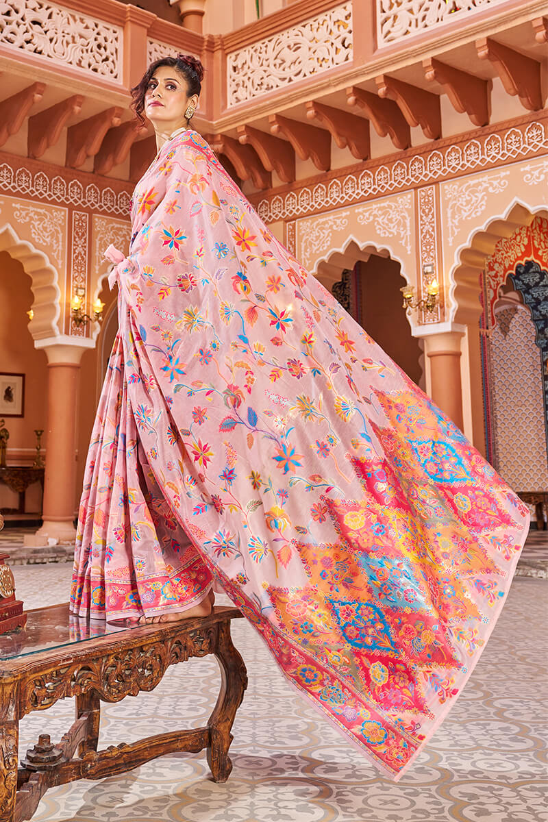 Jazzy Baby Pink Linen Silk Saree With Prettiest Blouse Piece