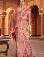 Impressive Peach Linen Silk Saree With Groovy Blouse Piece