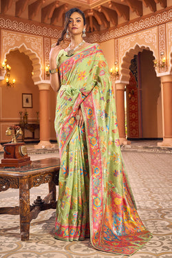 Surpassing Pista Linen Silk Saree With Flamboyant Blouse Piece