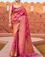 Lovely Dark Pink Soft Banarasi Silk Saree With Profuse Blouse Piece