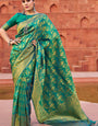 Gleaming Rama Soft Banarasi Silk Saree With Supernal Blouse Piece