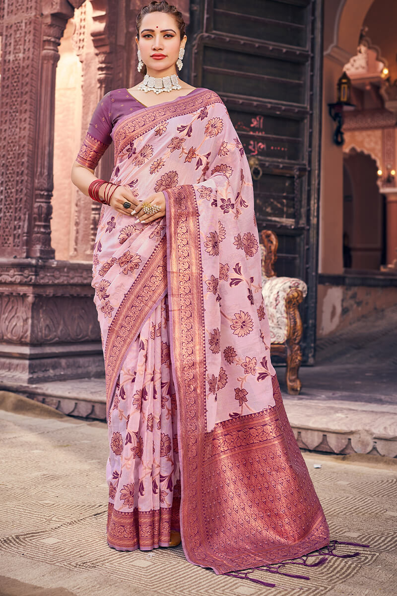 Marvellous Lavender Organza Silk Saree With Lassitude Blouse Piece