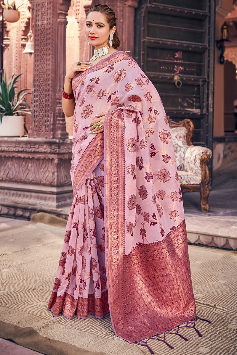 Marvellous Lavender Organza Silk Saree With Lassitude Blouse Piece