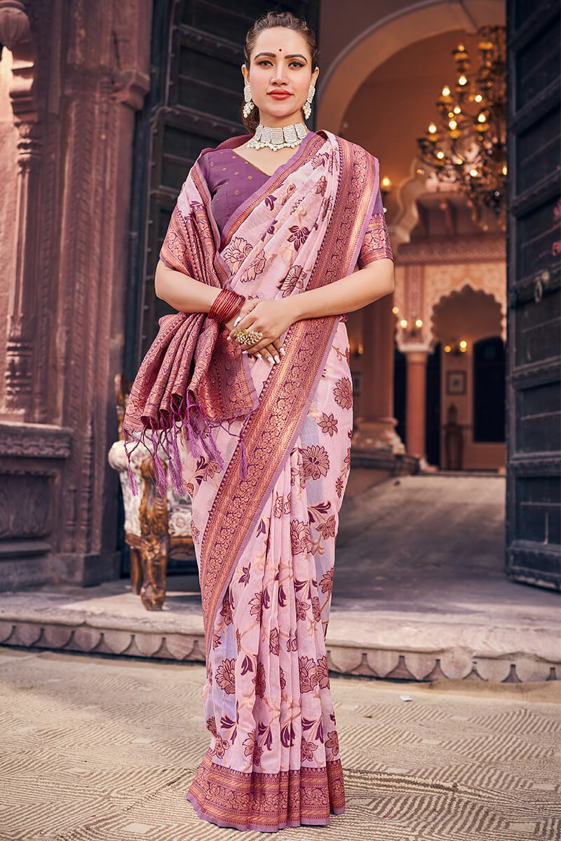 Marvellous Lavender Organza Silk Saree With Lassitude Blouse Piece