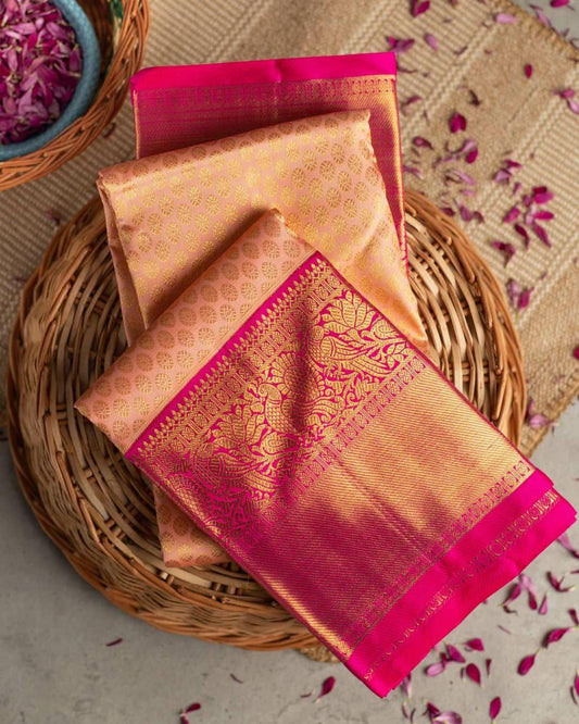 Tremendous Peach Soft Banarasi Silk Saree With Evocative Blouse Piece