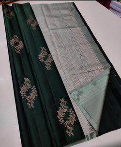 Sensational Dark Green Soft Silk Saree With Flameboyant Blouse Piece