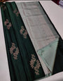 Sensational Dark Green Soft Silk Saree With Flameboyant Blouse Piece