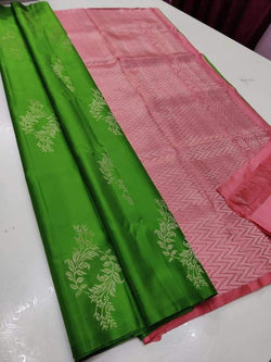 Amazing Mehndi Soft Silk Saree With Glowing Blouse Piece