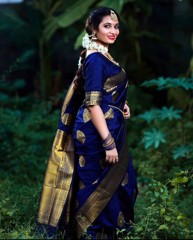 Serendipity Blue Soft Banarasi Silk Saree With Splendorous Blouse Piece