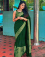 Adorning Green Soft Silk Saree With Fairytale Blouse Piece