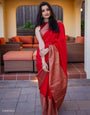 Adorning Red Soft Silk Saree With Unequalled Blouse Piece