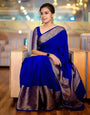 Adoring Royal Blue Soft Silk Saree With Bucolic Blouse Piece