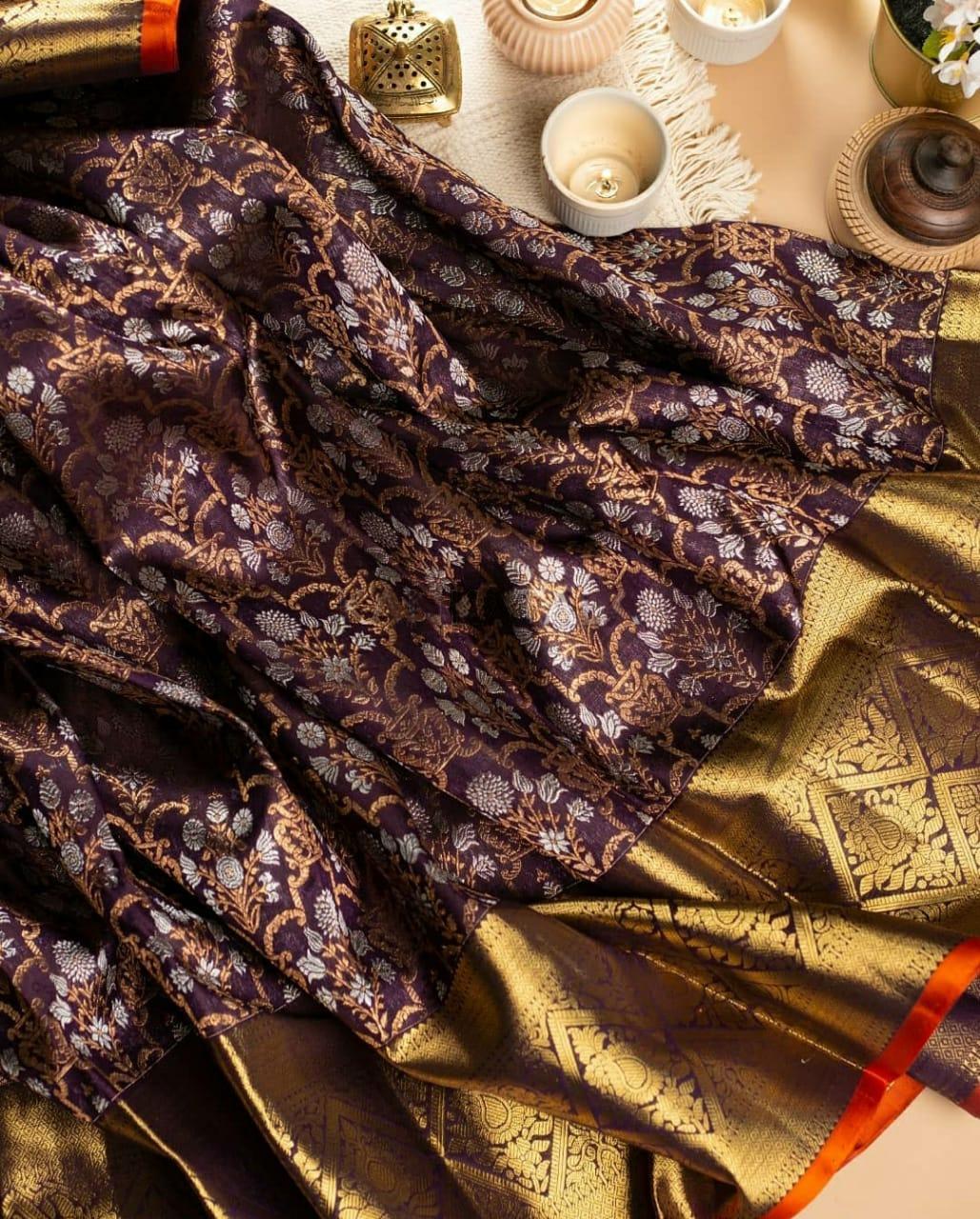 Tempting Wine Soft Banarasi Silk Saree With Luxuriant Blouse Piece