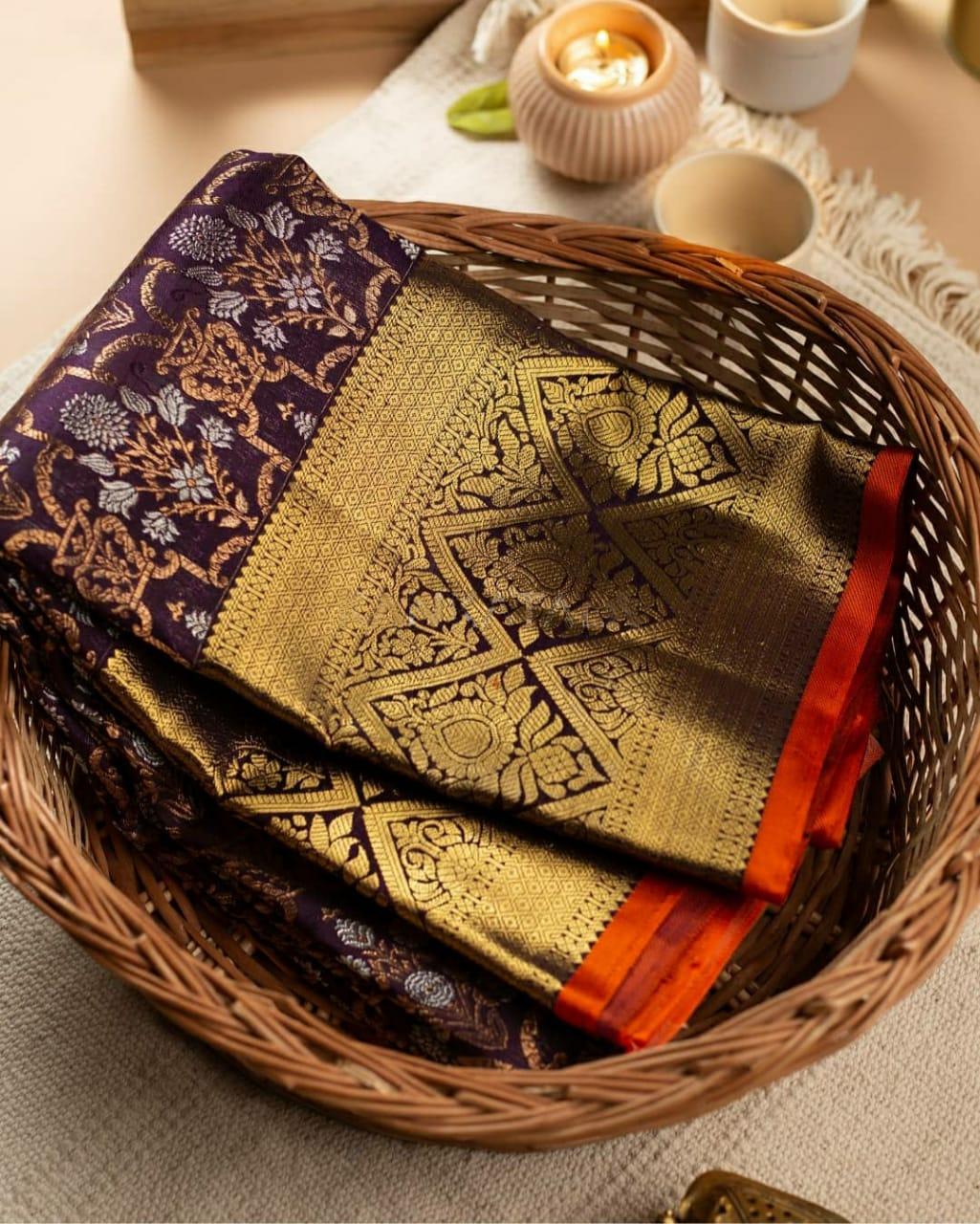 Tempting Wine Soft Banarasi Silk Saree With Luxuriant Blouse Piece