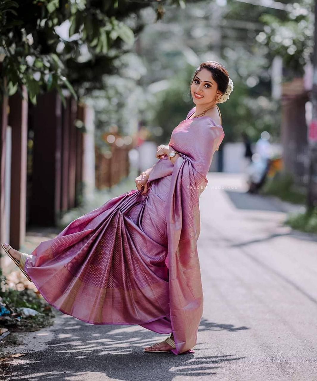 Mellifluous Pink Soft Silk Saree With Petrichor Blouse Piece