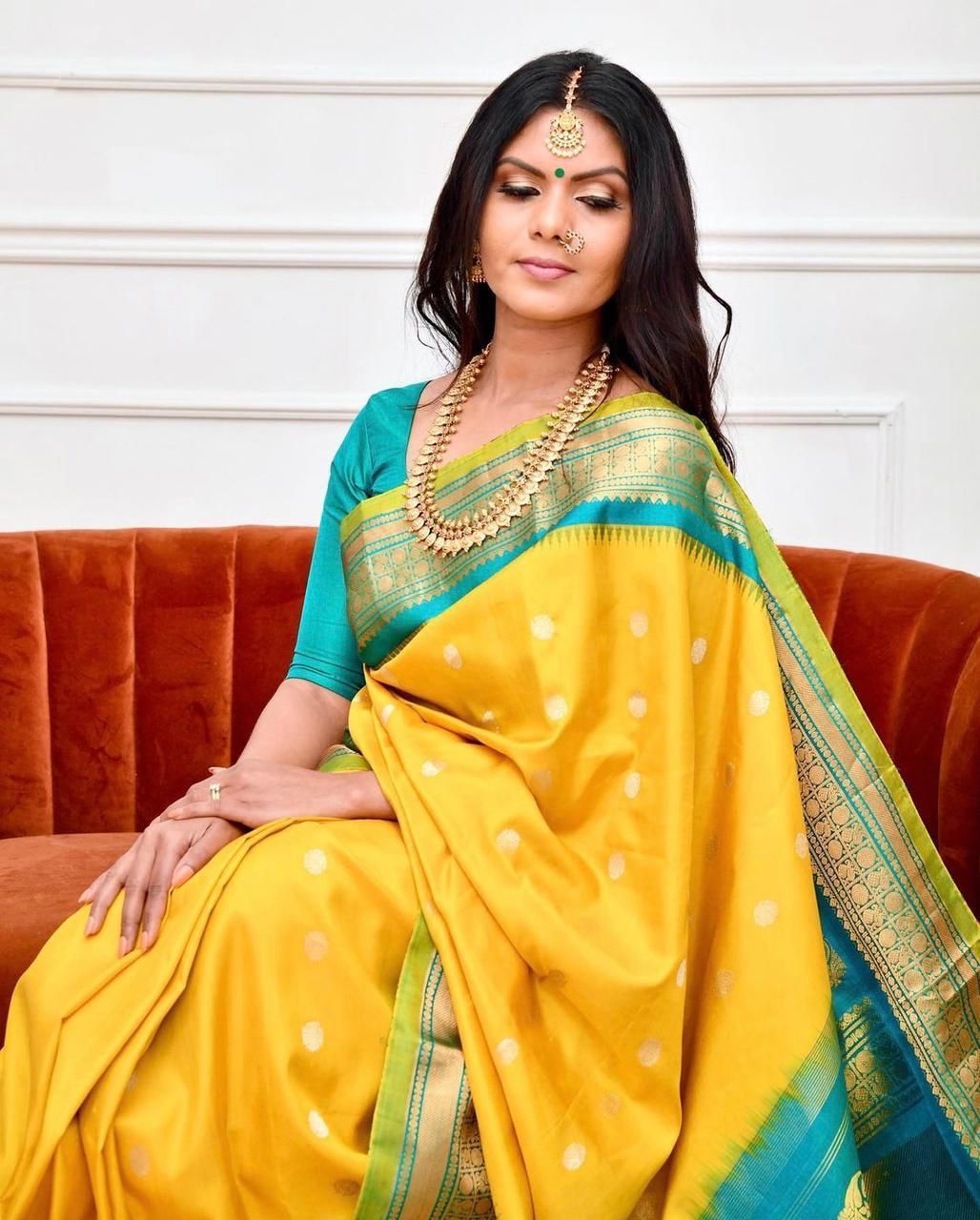 Glowing Yellow Soft Banarasi Silk Saree With Charming Blouse Piece