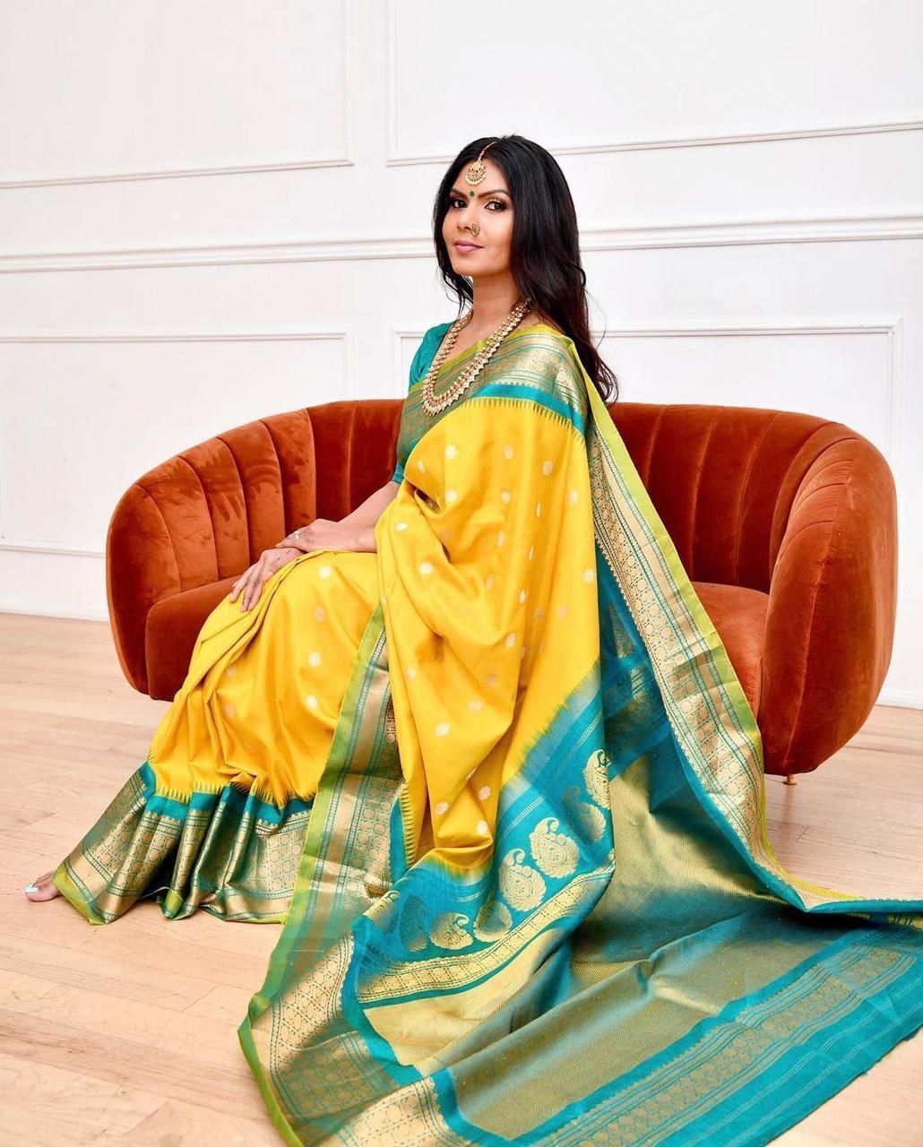 Glowing Yellow Soft Banarasi Silk Saree With Charming Blouse Piece