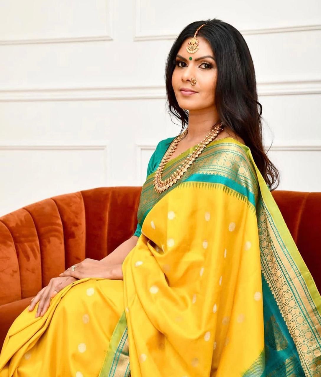 Glowing Yellow Soft Banarasi Silk Saree With Charming Blouse Piece