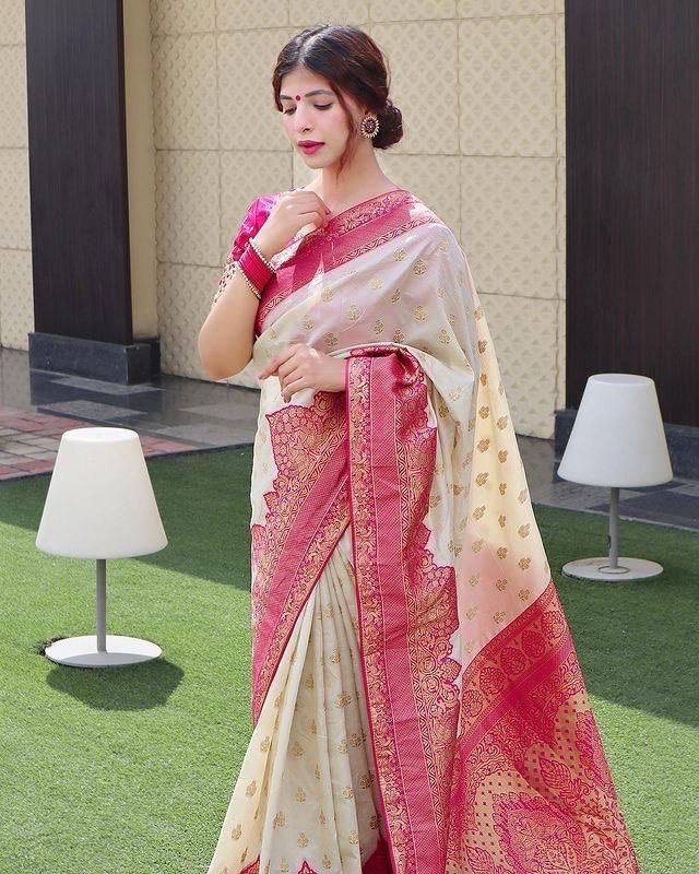 Artistic Beige Soft Silk Saree With Divine Blouse Piece