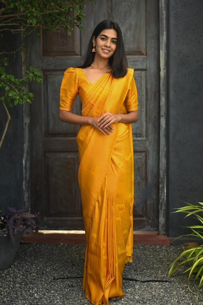 Confounding Yellow Soft Silk Saree With Pleasurable Blouse Piece