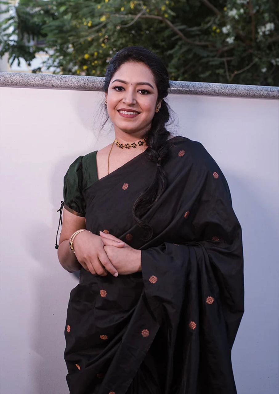 Glittering Black Soft Silk Saree With Comely Blouse Piece